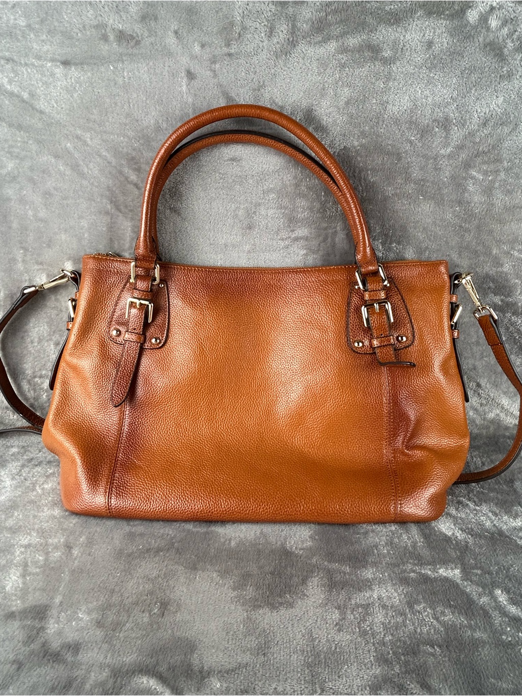 Kattee Satchel Tote Cognac Brown Leather Shoulder Bag Crossbody Strap Purse